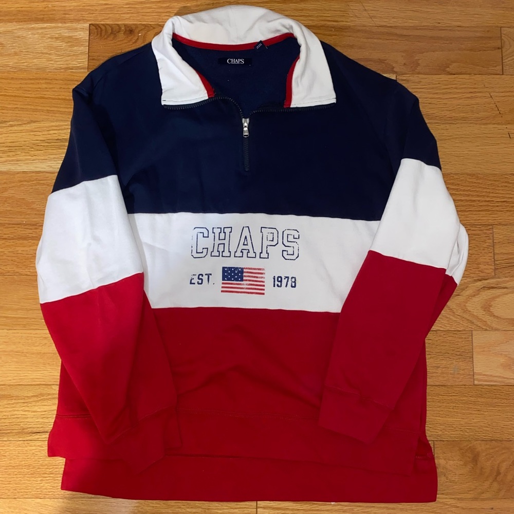 Chaps size L vintage red white and blue quarter zip